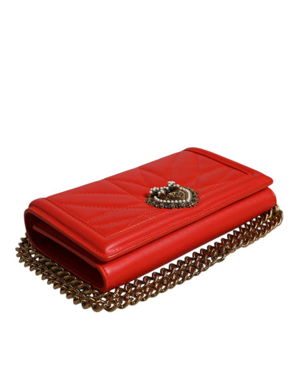 Husă pentru telefon cu lanț cu lanț în formă de trapa Dolce &amp; Gabbana, roșie, matlasată