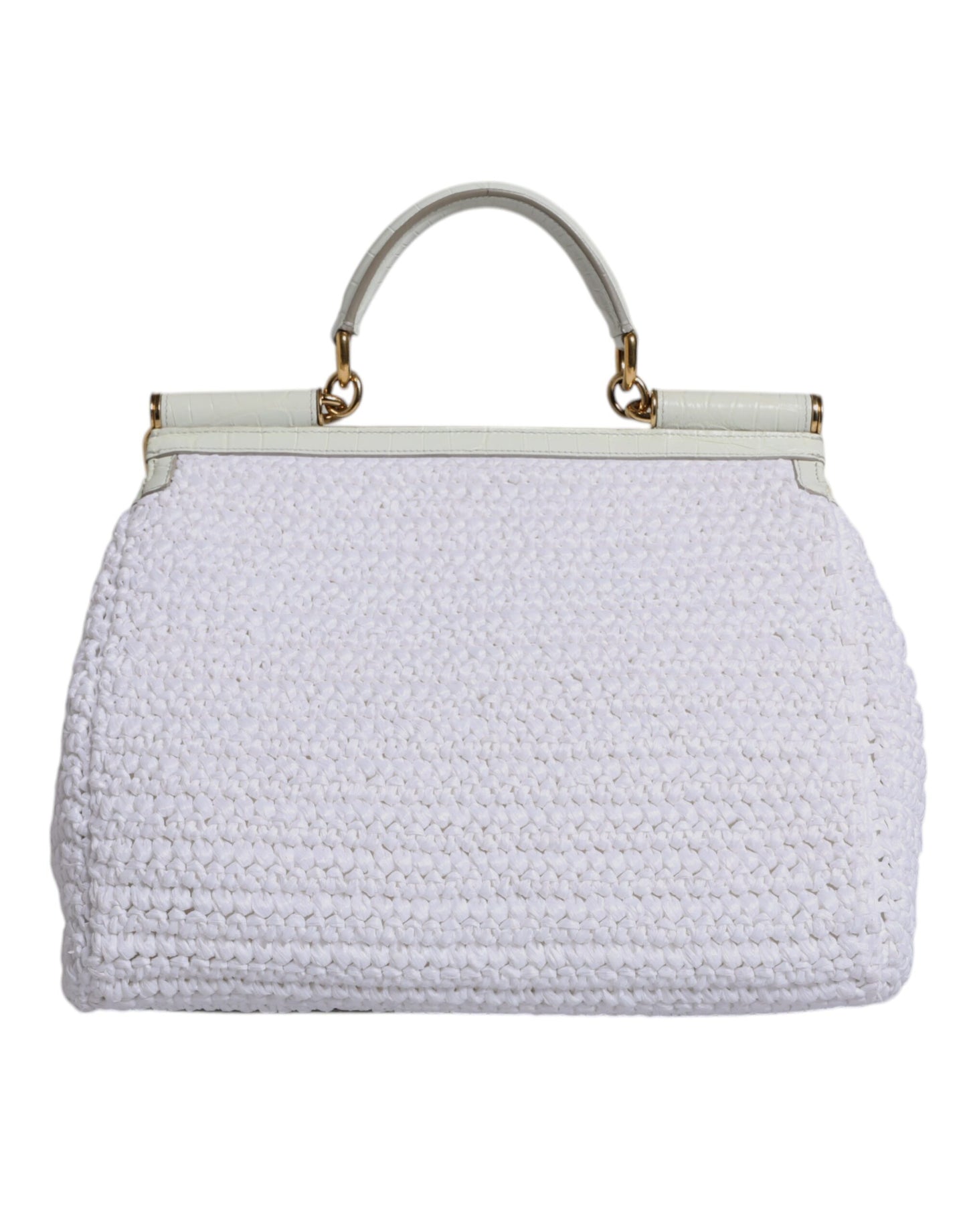 Geantă crossbody cu mâner superior din piele rafia albă Dolce &amp; Gabbana