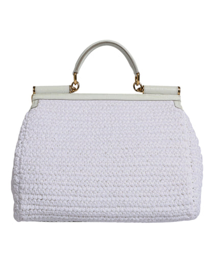 Geantă crossbody cu mâner superior din piele rafia albă Dolce &amp; Gabbana
