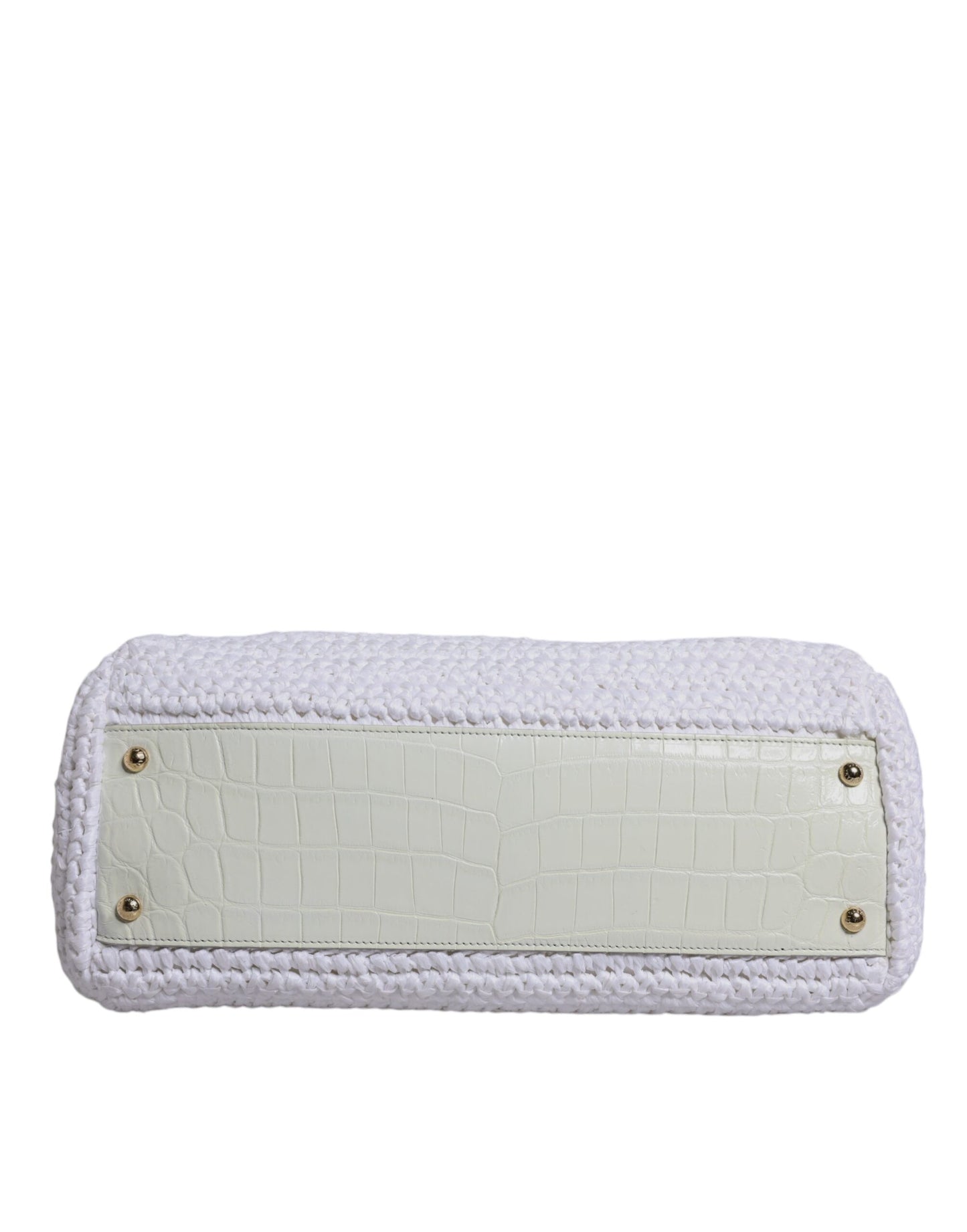 Geantă crossbody cu mâner superior din piele rafia albă Dolce &amp; Gabbana