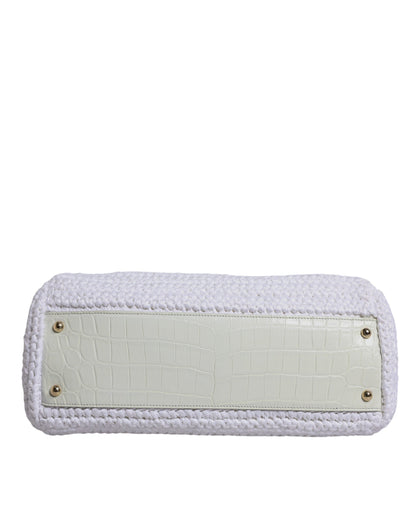 Geantă crossbody cu mâner superior din piele rafia albă Dolce &amp; Gabbana