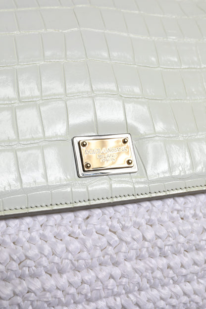 Geantă crossbody cu mâner superior din piele rafia albă Dolce &amp; Gabbana