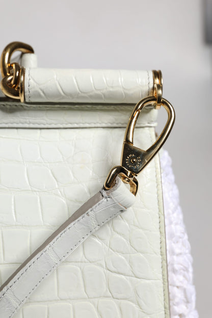Geantă crossbody cu mâner superior din piele rafia albă Dolce &amp; Gabbana