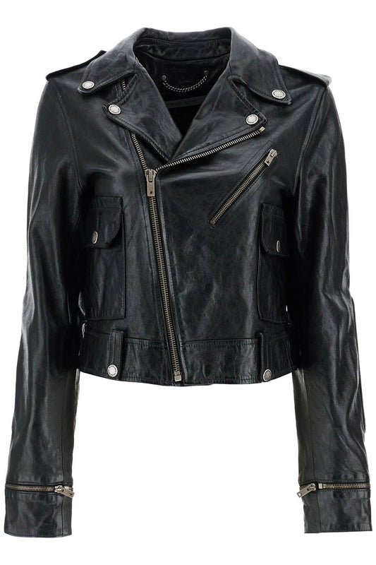 Golden Goose Golden Goose shiny black sheepskin biker jacket with sturdy zip - SOHO '25
